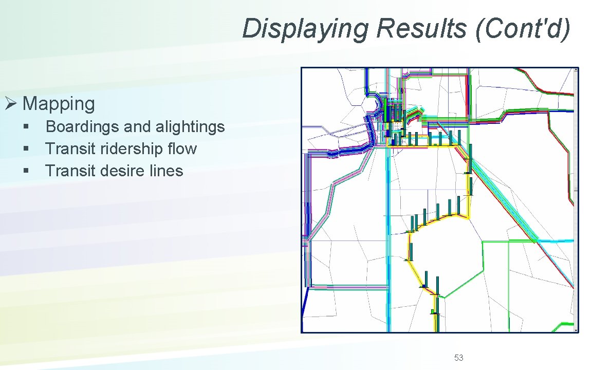 Displaying Results (Cont'd) Ø Mapping § Boardings and alightings § Transit ridership flow §