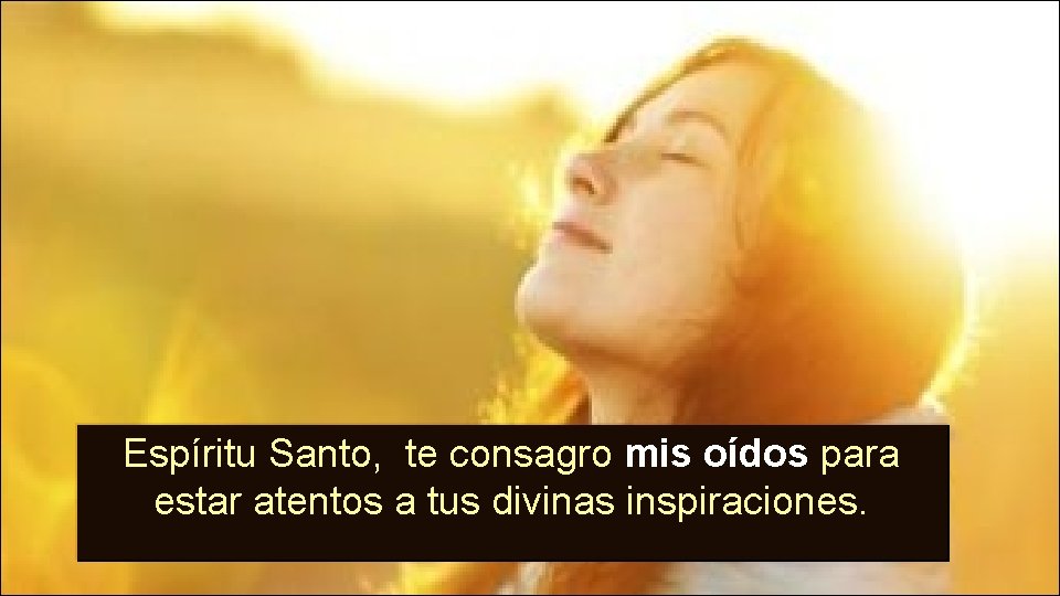 Espíritu Santo, te consagro mis oídos para estar atentos a tus divinas inspiraciones. 