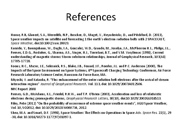 References Horne, R. B, Glauert, S. A. , Meredith, N. P. , Boscher, D.