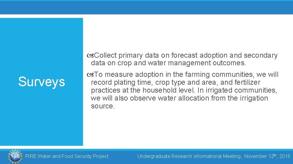  Collect primary data on forecast adoption and secondary data on crop and water