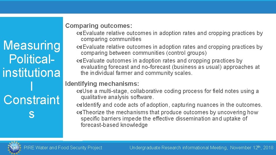 Comparing outcomes: Measuring Politicalinstitutiona l Constraint s Evaluate relative outcomes in adoption rates and