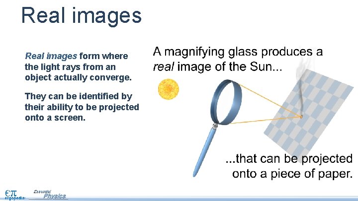 Real images form where the light rays from an object actually converge. They can