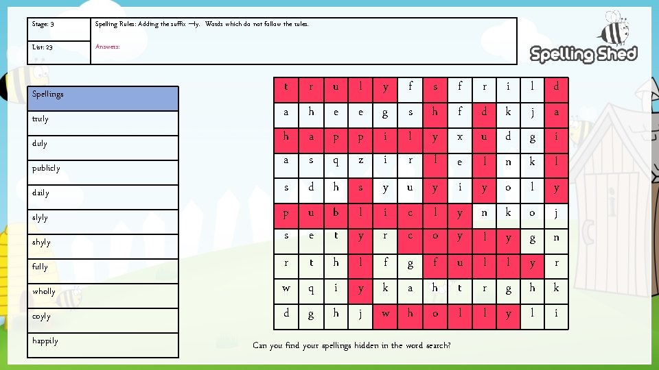 Stage 3 List 23 Adding the suffix ly