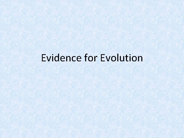 Evidence for Evolution 