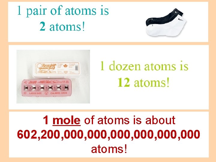 1 mole of atoms is about 602, 200, 000, 000 atoms! 