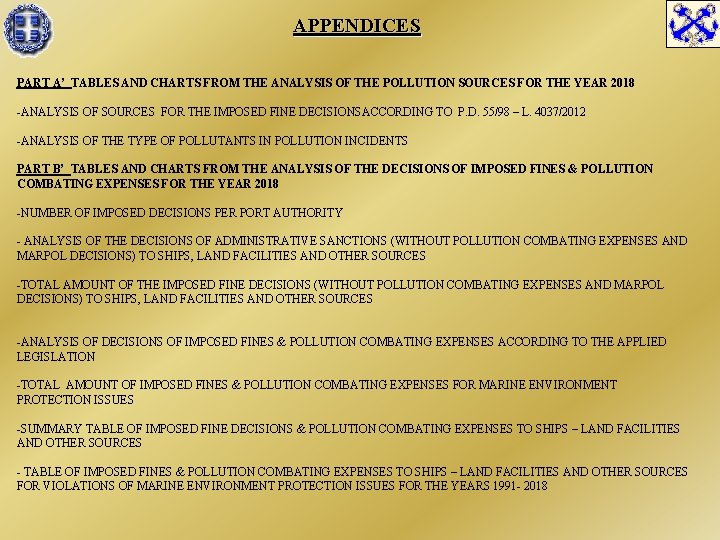 APPENDICES PART A’ TABLES AND CHARTS FROM THE ANALYSIS OF ΤΗΕ POLLUTION SOURCES FOR