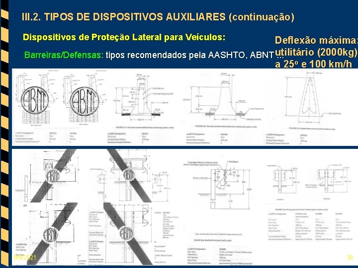 III. 2. TIPOS DE DISPOSITIVOS AUXILIARES (continuação) Dispositivos de Proteção Lateral para Veículos: Deflexão