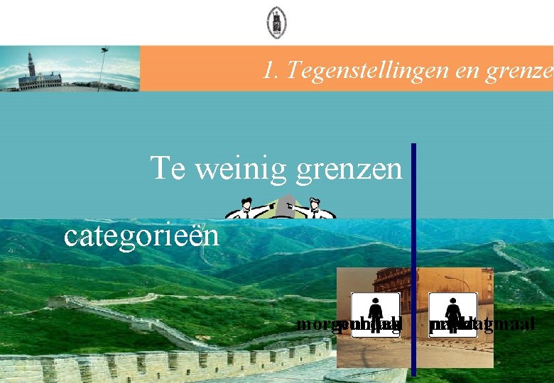 1. Tegenstellingen en grenzen Te weinig grenzen categorieën Te veel grenzen morgenmaal publiek dag