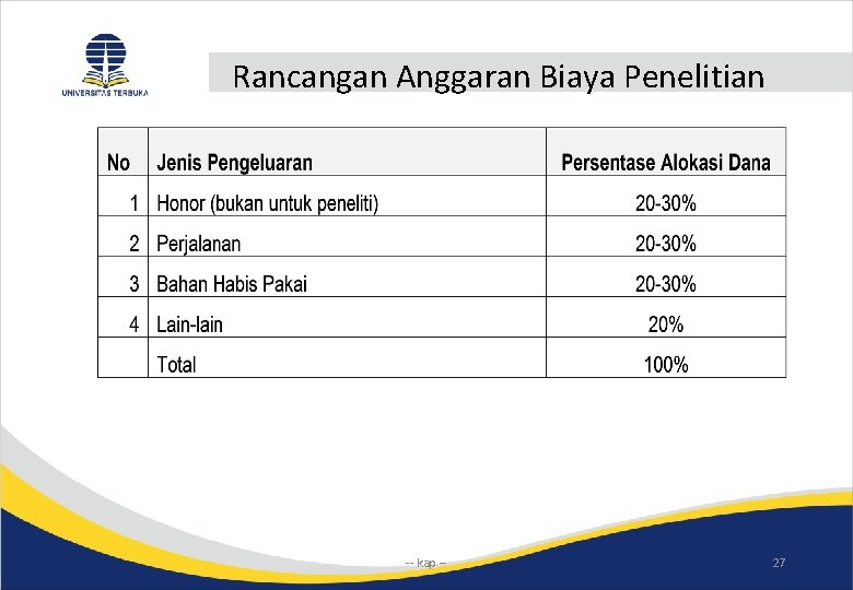 Rancangan Anggaran Biaya Penelitian -- kap -- 27 