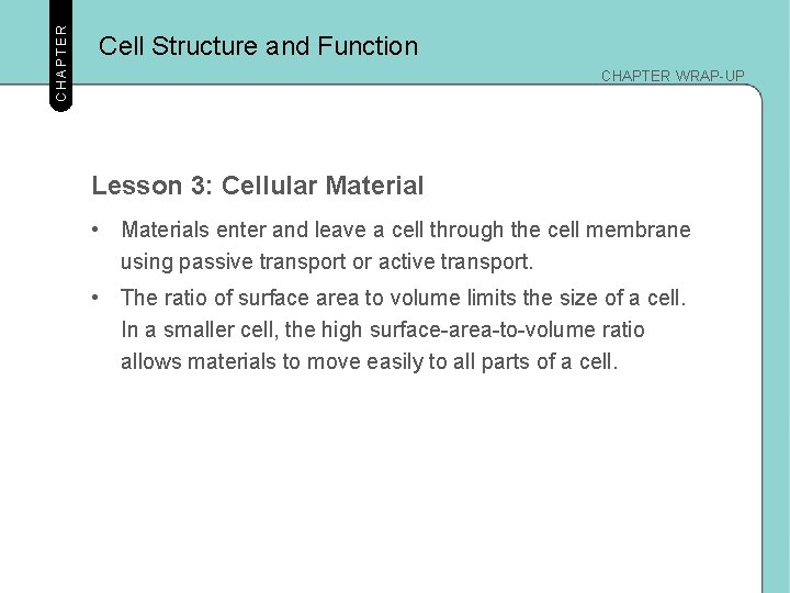 CHAPTER Cell Structure and Function CHAPTER WRAP-UP Lesson 3: Cellular Material • Materials enter CHAPTER Cell Structure and Function CHAPTER WRAP-UP Lesson 3: Cellular Material • Materials enter