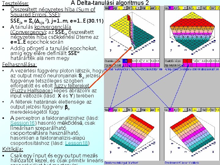 A Delta-tanulási algoritmus 2 Tesztelése: • Összesített négyzetes hiba (Sum of Squared Errors, SSE):