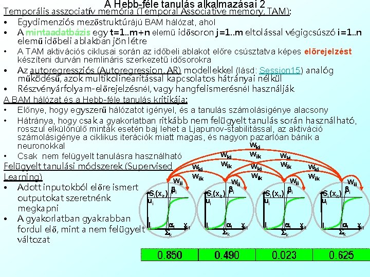 A Hebb-féle tanulás alkalmazásai 2 Temporális asszociatív memória (Temporal Associative memory, TAM): • Egydimenziós