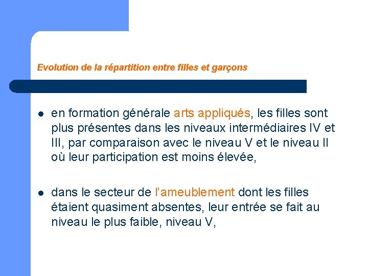 Evolution de la répartition entre filles et garçons l en formation générale arts appliqués,