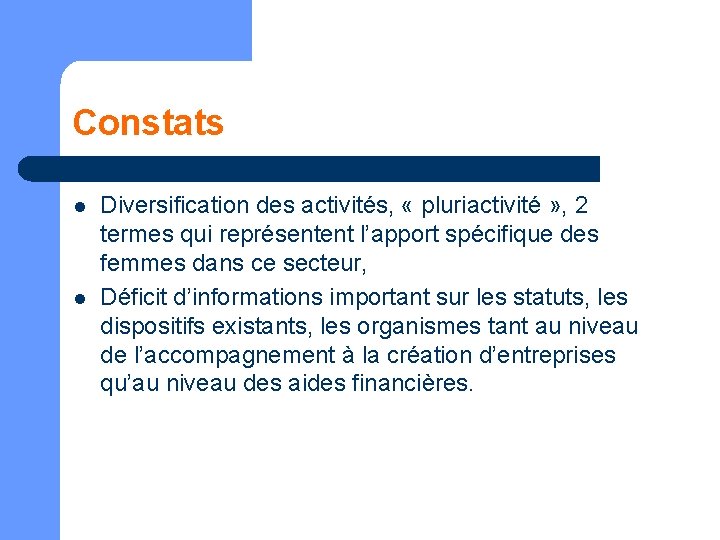 Constats l l Diversification des activités, « pluriactivité » , 2 termes qui représentent