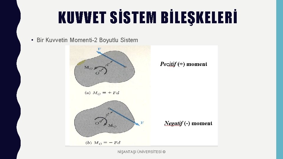 KUVVET SİSTEM BİLEŞKELERİ • Bir Kuvvetin Momenti-2 Boyutlu Sistem NİŞANTAŞI ÜNİVERSİTESİ © 