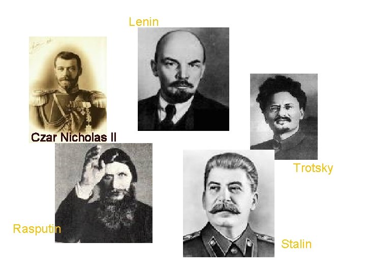 Lenin Czar Nicholas II Trotsky Rasputin Stalin 