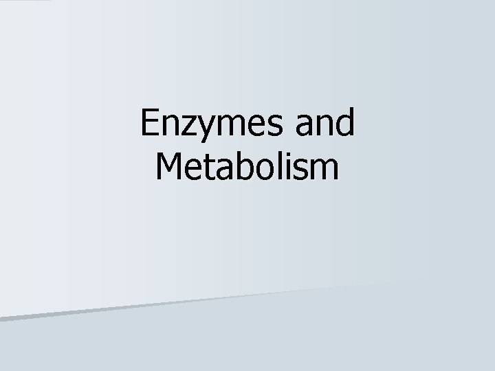 Enzymes and Metabolism 