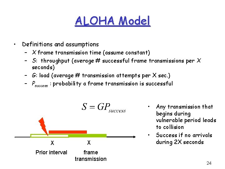 ALOHA Model • Definitions and assumptions – X frame transmission time (assume constant) –