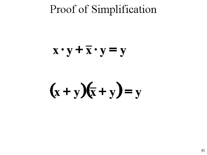 Proof of Simplification x×y + x×y = y (x + y ) = y