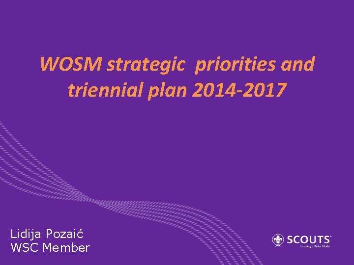 WOSM strategic priorities and triennial plan 2014 -2017 Lidija Pozaić WSC Member 