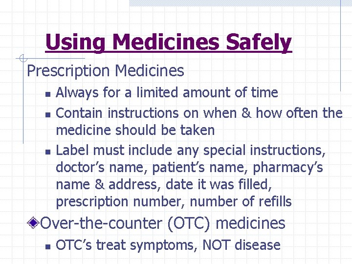 Using Medicines Safely Prescription Medicines n n n Always for a limited amount of