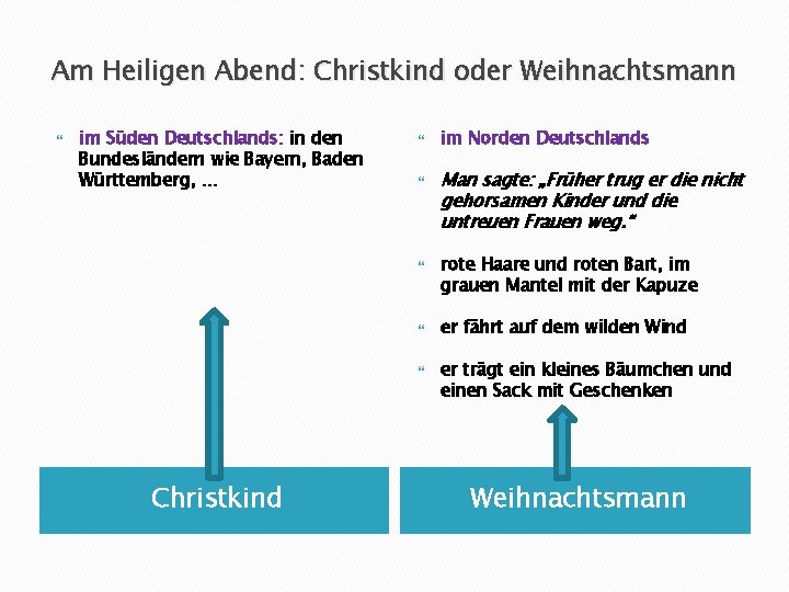 Am Heiligen Abend: Christkind oder Weihnachtsmann im Süden Deutschlands: in den Bundesländern wie Bayern,