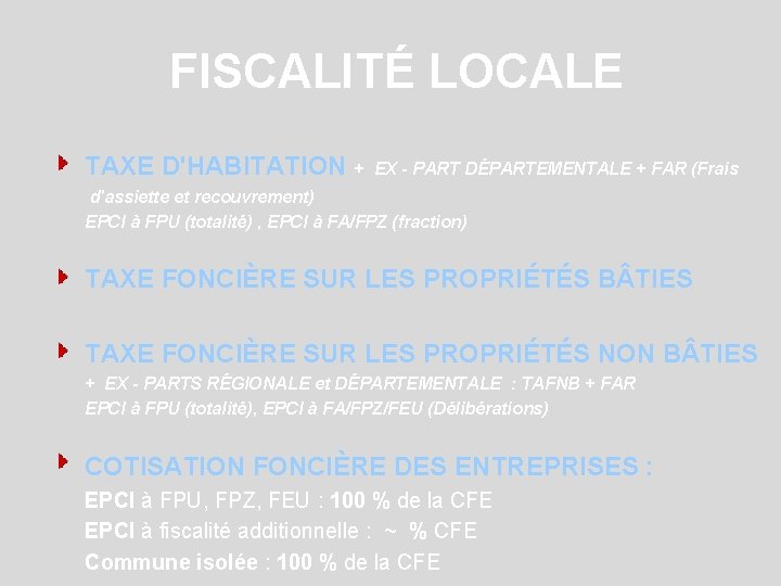 FISCALITÉ LOCALE TAXE D'HABITATION + EX - PART DÉPARTEMENTALE + FAR (Frais d'assiette et