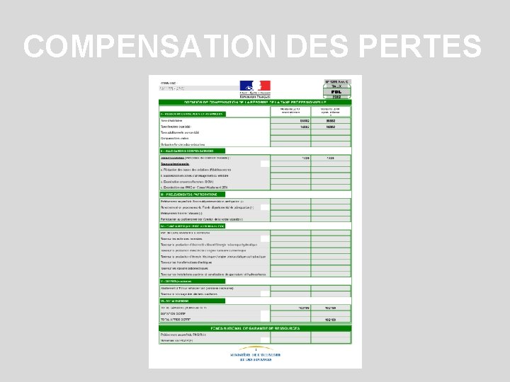 COMPENSATION DES PERTES 