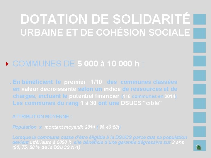 DOTATION DE SOLIDARITÉ URBAINE ET DE COHÉSION SOCIALE COMMUNES DE 5 000 à 10