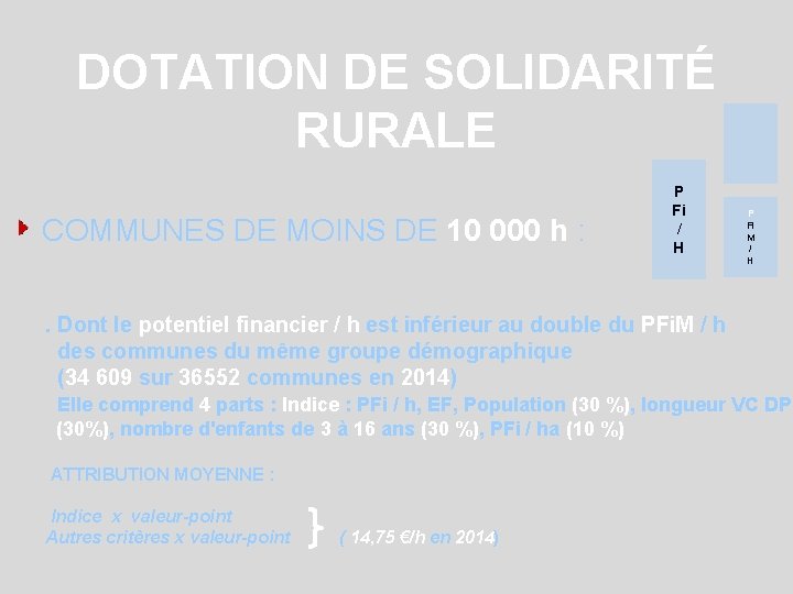 DOTATION DE SOLIDARITÉ RURALE COMMUNES DE MOINS DE 10 000 h : P Fi