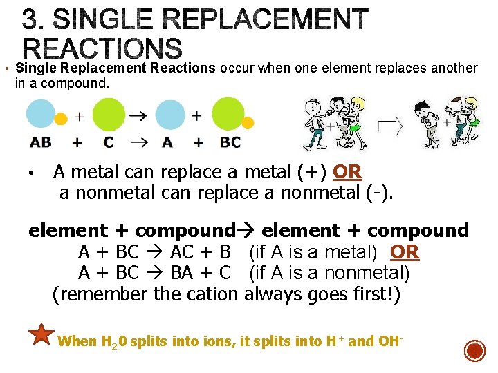  • Single Replacement Reactions occur when one element replaces another in a compound.