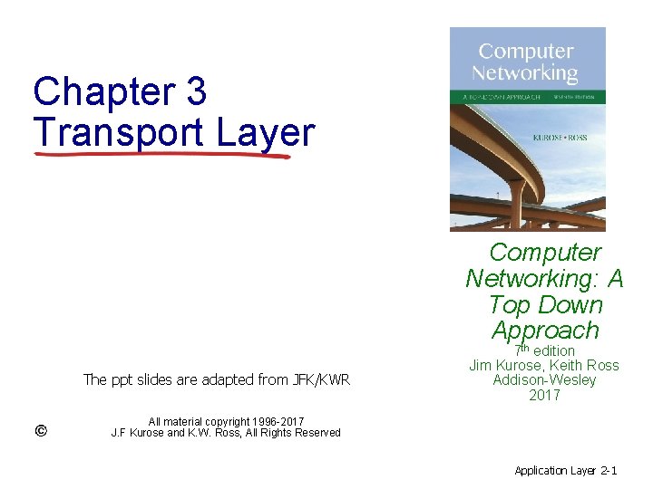 Chapter 3 Transport Layer Computer Networking: A Top Down Approach The ppt slides are