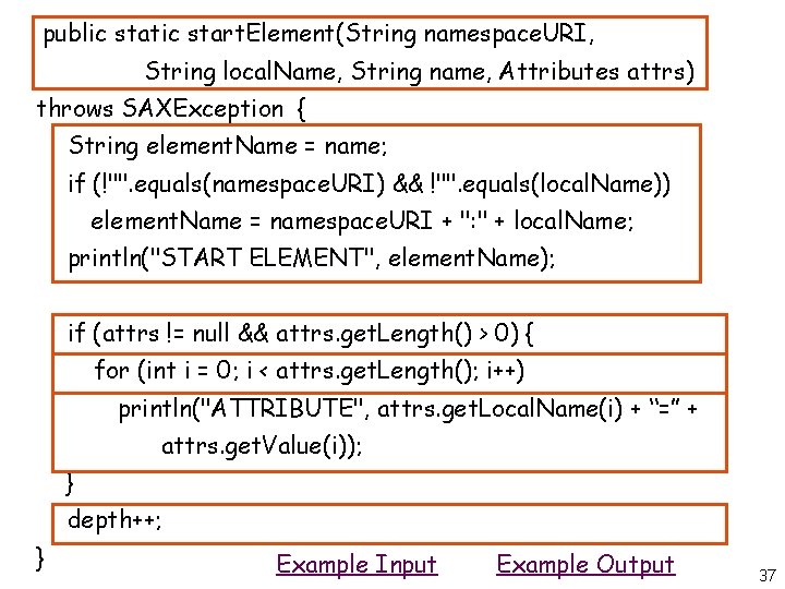 public static start. Element(String namespace. URI, String local. Name, String name, Attributes attrs) throws public static start. Element(String namespace. URI, String local. Name, String name, Attributes attrs) throws
