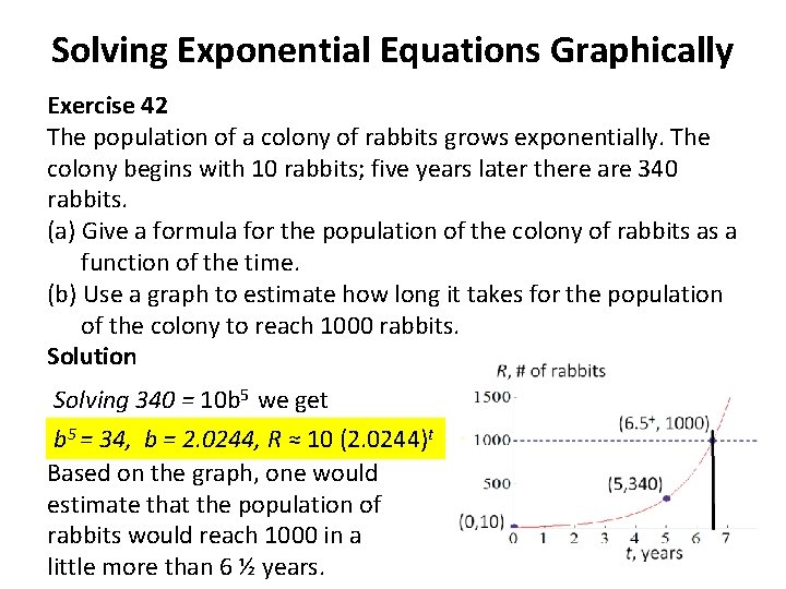 Solving Exponential Equations Graphically Exercise 42 The population of a colony of rabbits grows