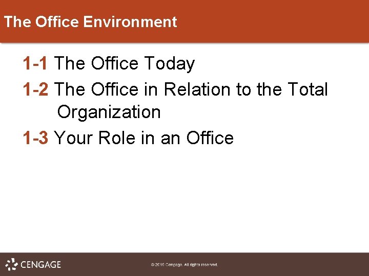 The Office Environment 1 -1 The Office Today 1 -2 The Office in Relation