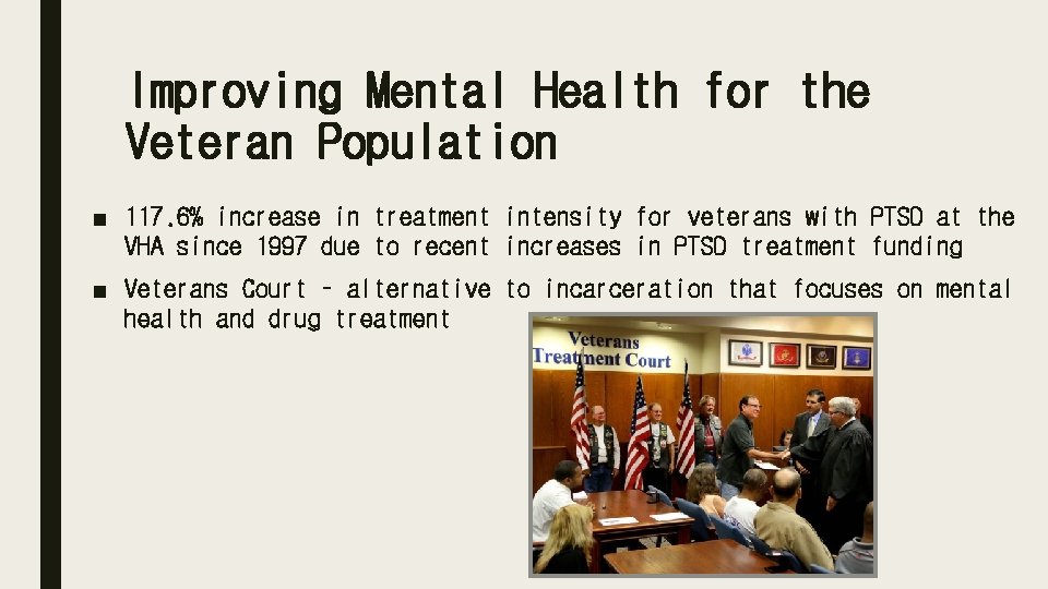 Improving Mental Health for the Veteran Population ■ 117. 6% increase in treatment intensity