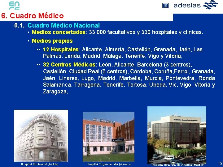 6. Cuadro Médico 6. 1. Cuadro Médico Nacional • Mediosyconcertados: 33. 000 facultativos y