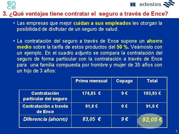 3. ¿Qué ventajas tiene contratar el seguro a través de Ence? • Las empresas