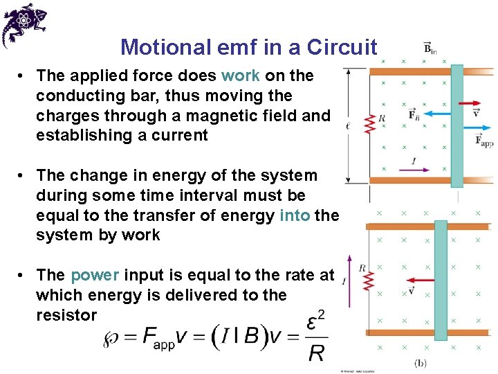 Motional emf in a Circuit • The applied force does work on the conducting