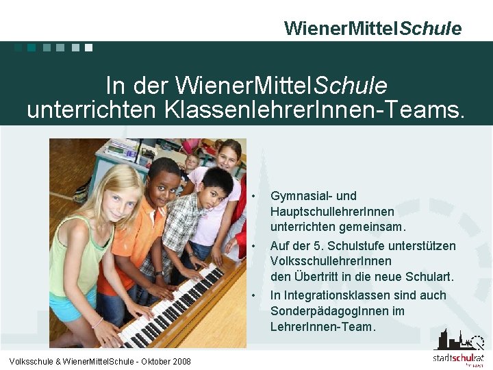 Wiener. Mittel. Schule In der Wiener. Mittel. Schule unterrichten Klassenlehrer. Innen-Teams. Volksschule & Wiener.