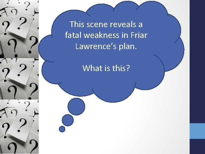 This scene reveals a fatal weakness in Friar Lawrence’s plan. What is this? This scene reveals a fatal weakness in Friar Lawrence’s plan. What is this?