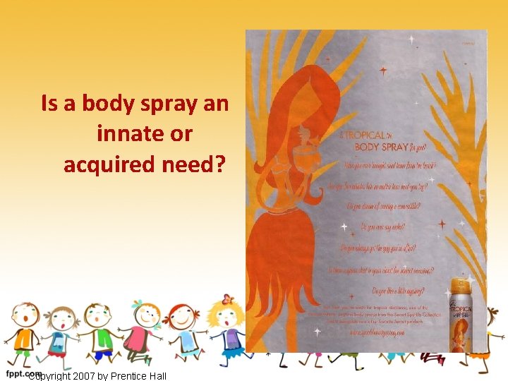 Is a body spray an innate or acquired need? Copyright 2007 by Prentice Hall