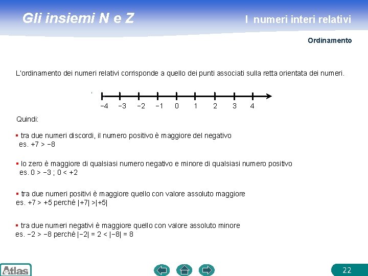 Gli insiemi N e Z I numeri interi relativi Ordinamento L’ordinamento dei numeri relativi