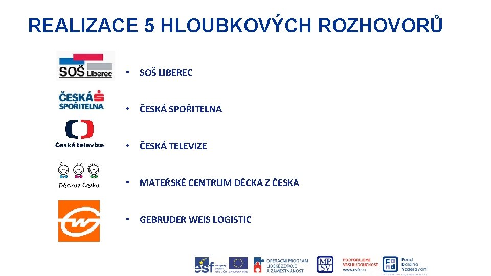 REALIZACE 5 HLOUBKOVÝCH ROZHOVORŮ • SOŠ LIBEREC • ČESKÁ SPOŘITELNA • ČESKÁ TELEVIZE •