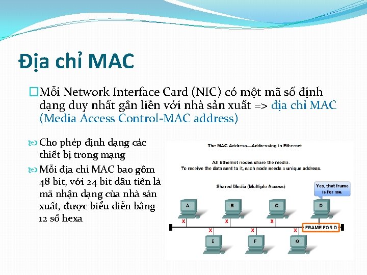 Địa chỉ MAC �Mỗi Network Interface Card (NIC) có một mã số định dạng