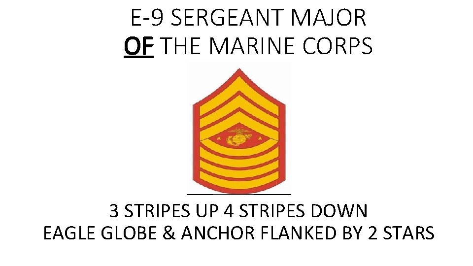 E-9 SERGEANT MAJOR OF THE MARINE CORPS 3 STRIPES UP 4 STRIPES DOWN EAGLE