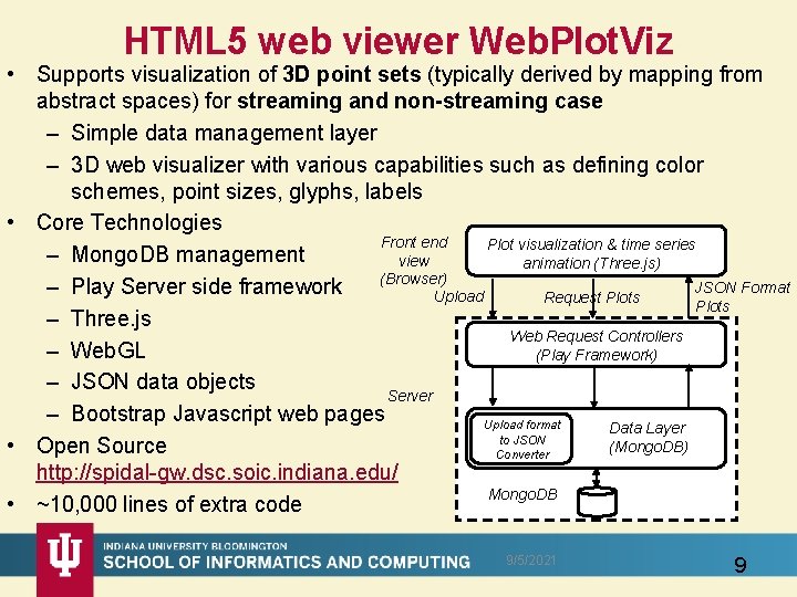 HTML 5 web viewer Web. Plot. Viz • Supports visualization of 3 D point