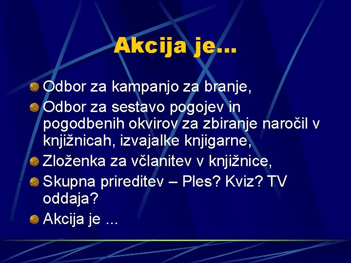 Akcija je. . . Odbor za kampanjo za branje, Odbor za sestavo pogojev in