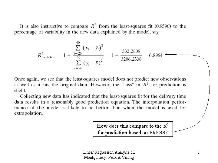 How does this compare to the R 2 for prediction based on PRESS? Linear