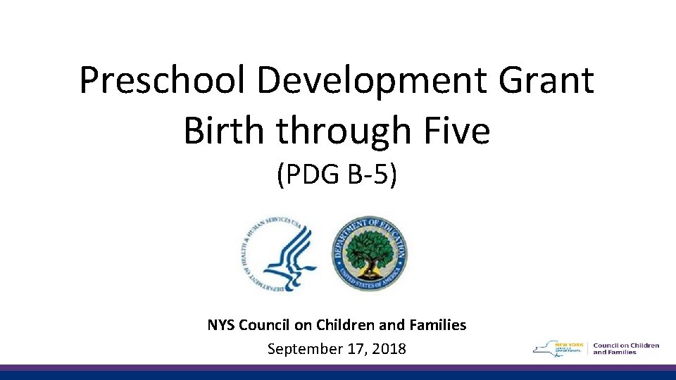 Preschool Development Grant Birth through Five (PDG B-5) NYS Council on Children and Families